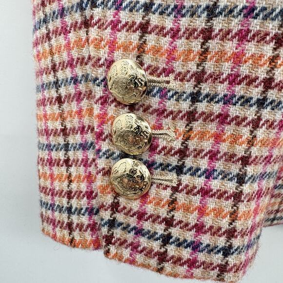 Talbots Wool Blend Plaid Blazer Sz 14P Pink Multi Lined Gold Buttons Office - Picture 4 of 14